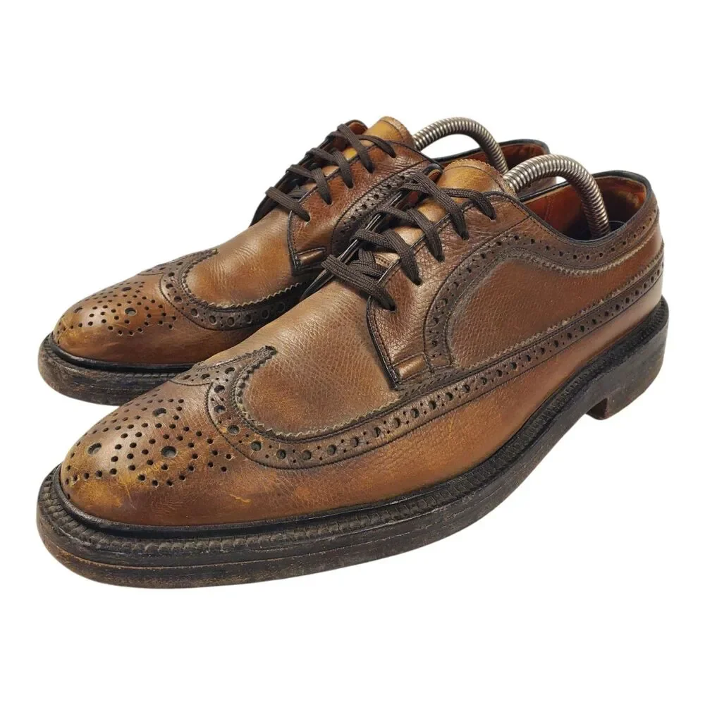 Vintage NUNN BUSH Shoes Mens Size 10 Brown Leather Oxford Wingtip Brogue Casual